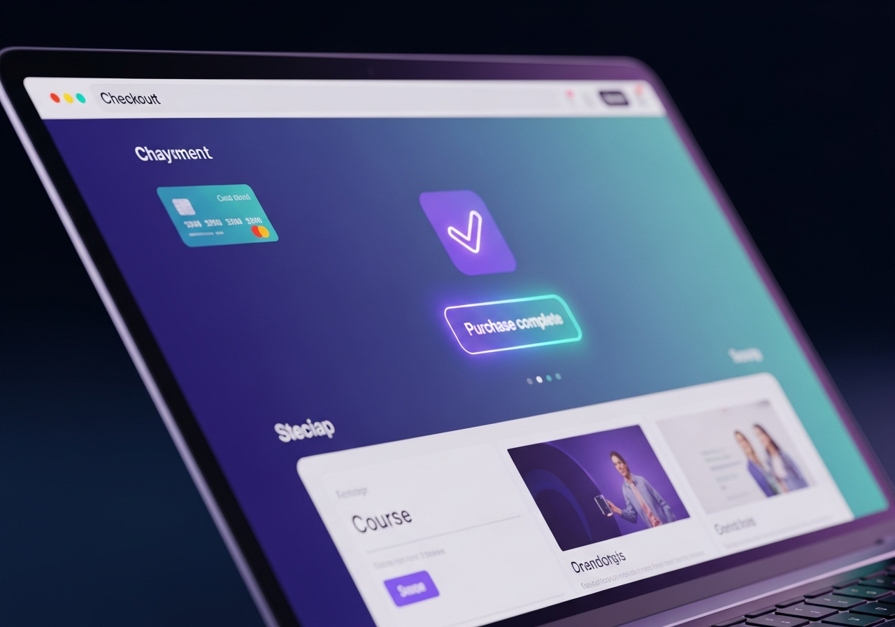 Pantalla de pago y compra completada en un checkout online